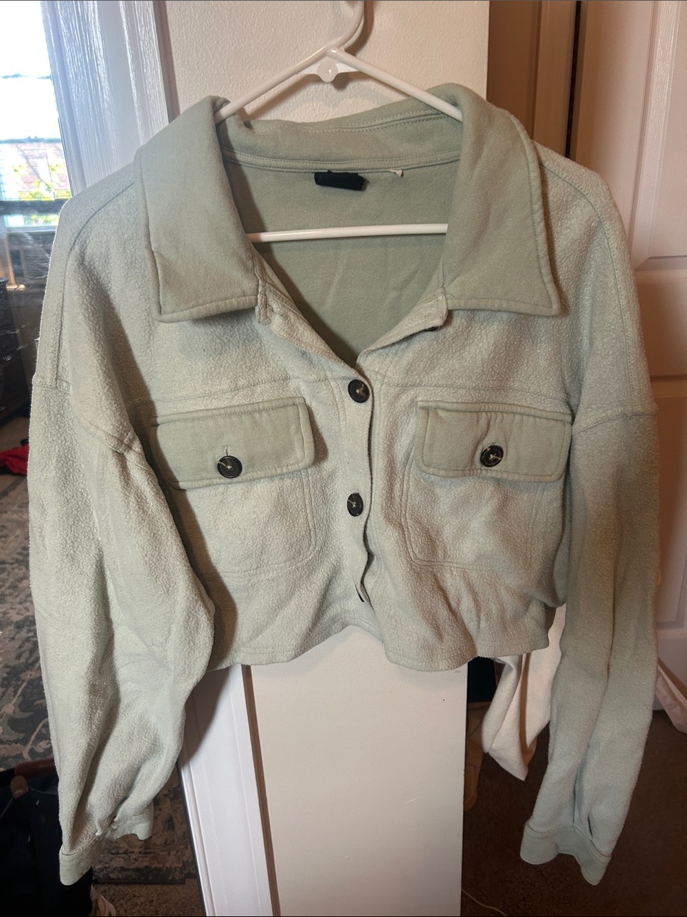 PacSun Cropped Teddy Jacket in Light Mint